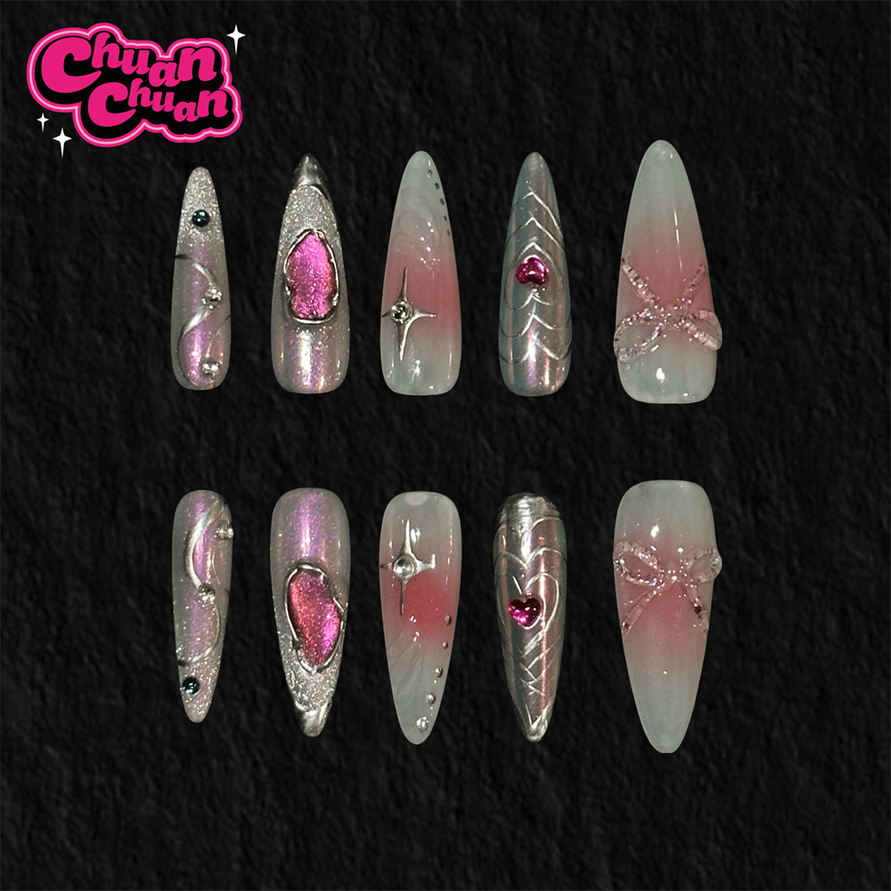 Long Stiletto Pink Magic Girls Press On Nails