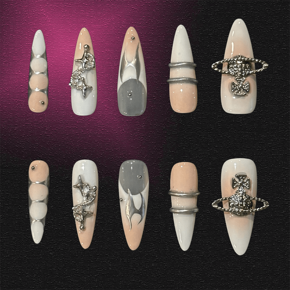 Long Stiletto Pink Saturn Press On Nails