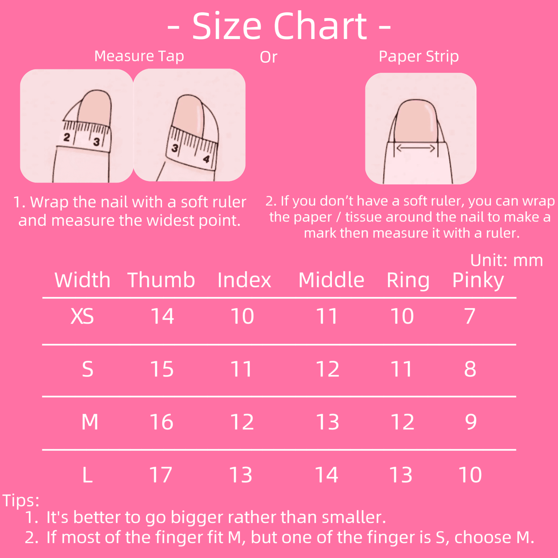 press on nails size measure