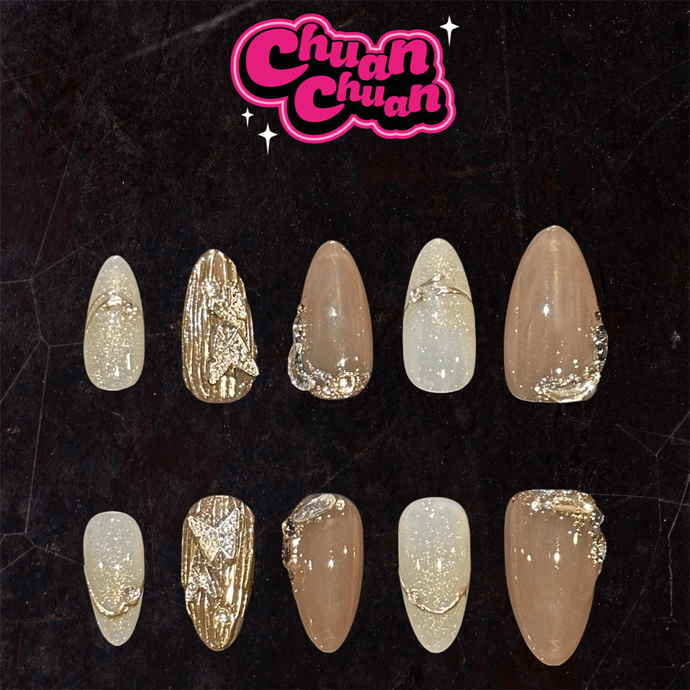Medium Almond Gold Butterfly Luxury Press On Nails