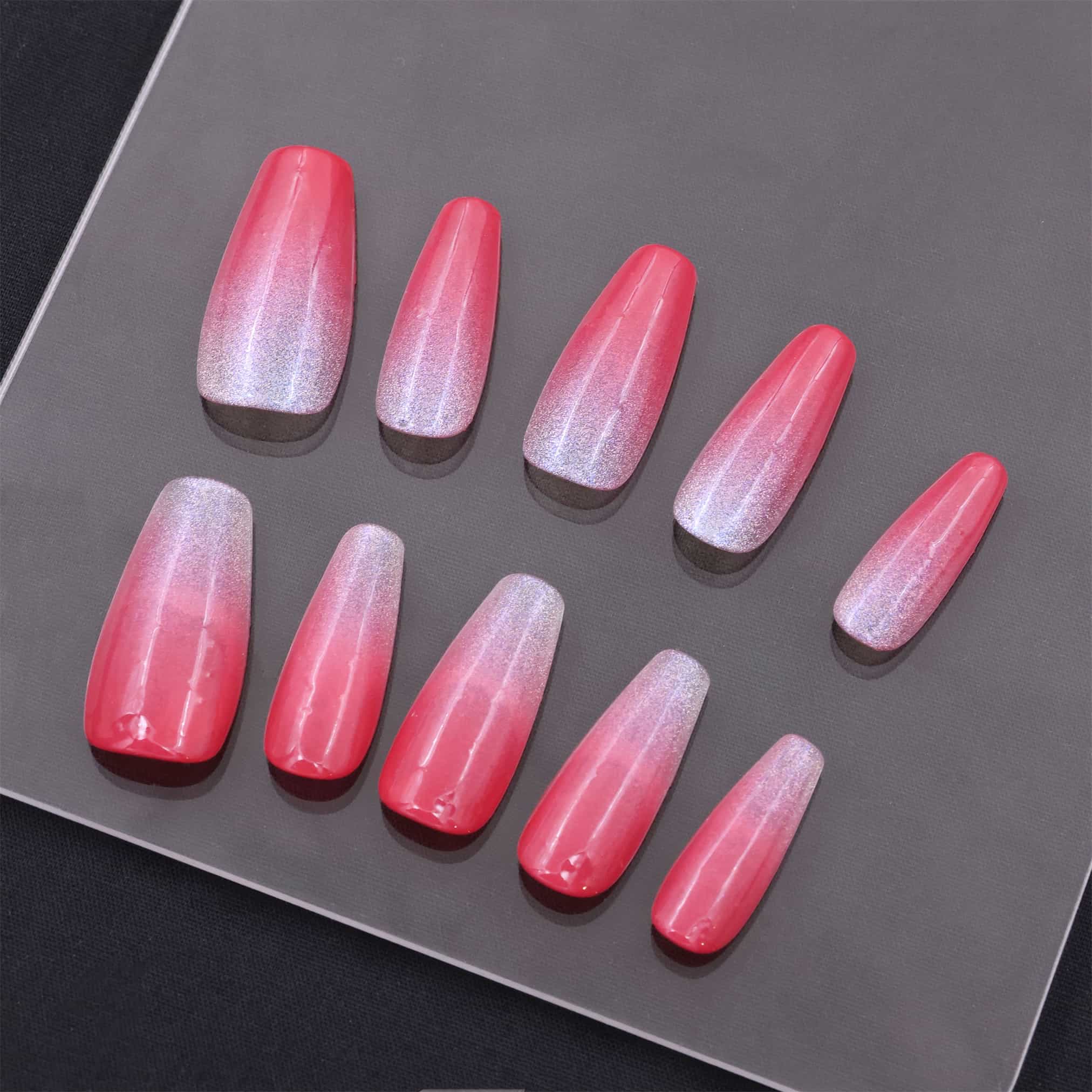 Medium Coffin Red The Setting Sun Press On Nails