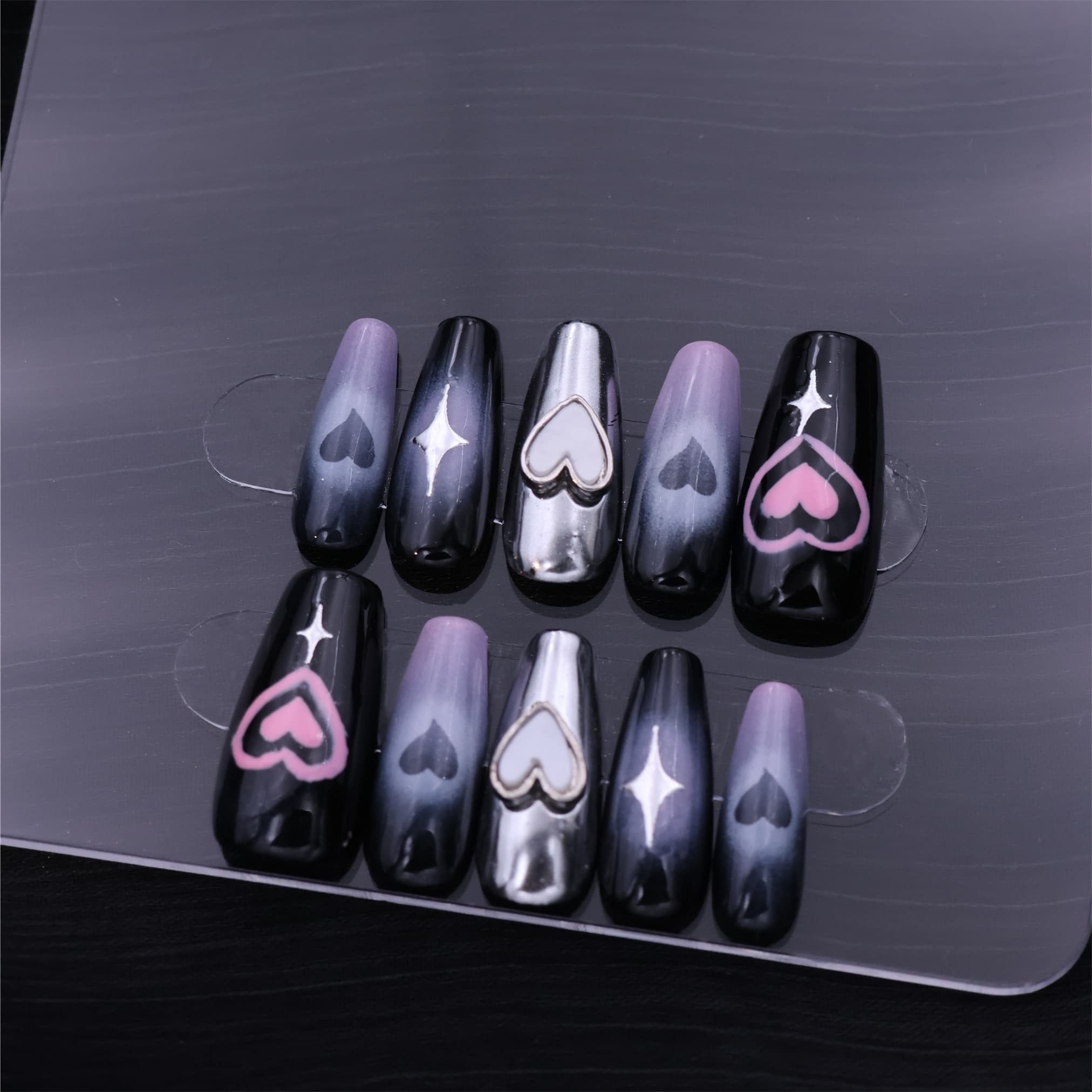 With their Medium Long Coffin press on nails design