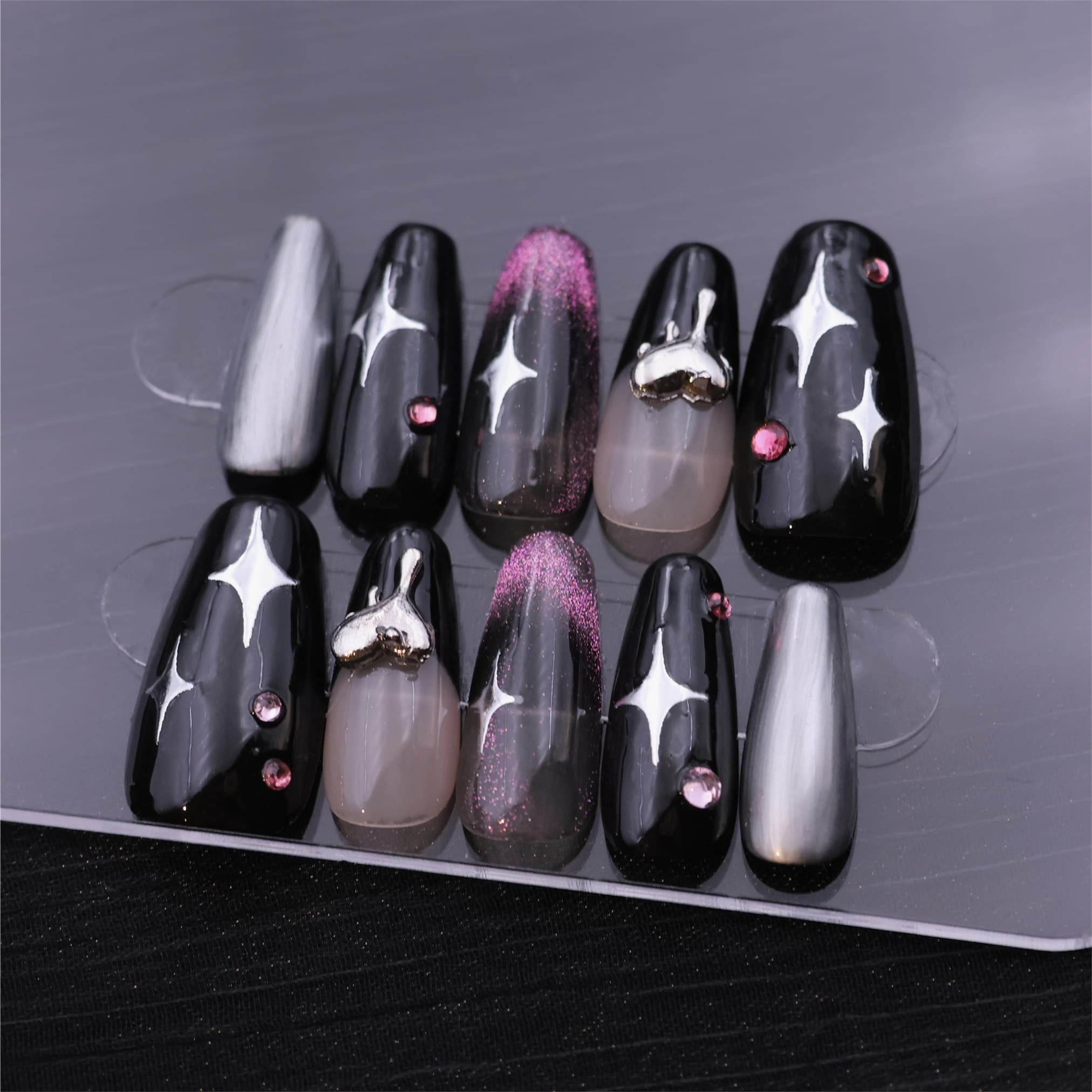 coffin shaped impress black press on nails