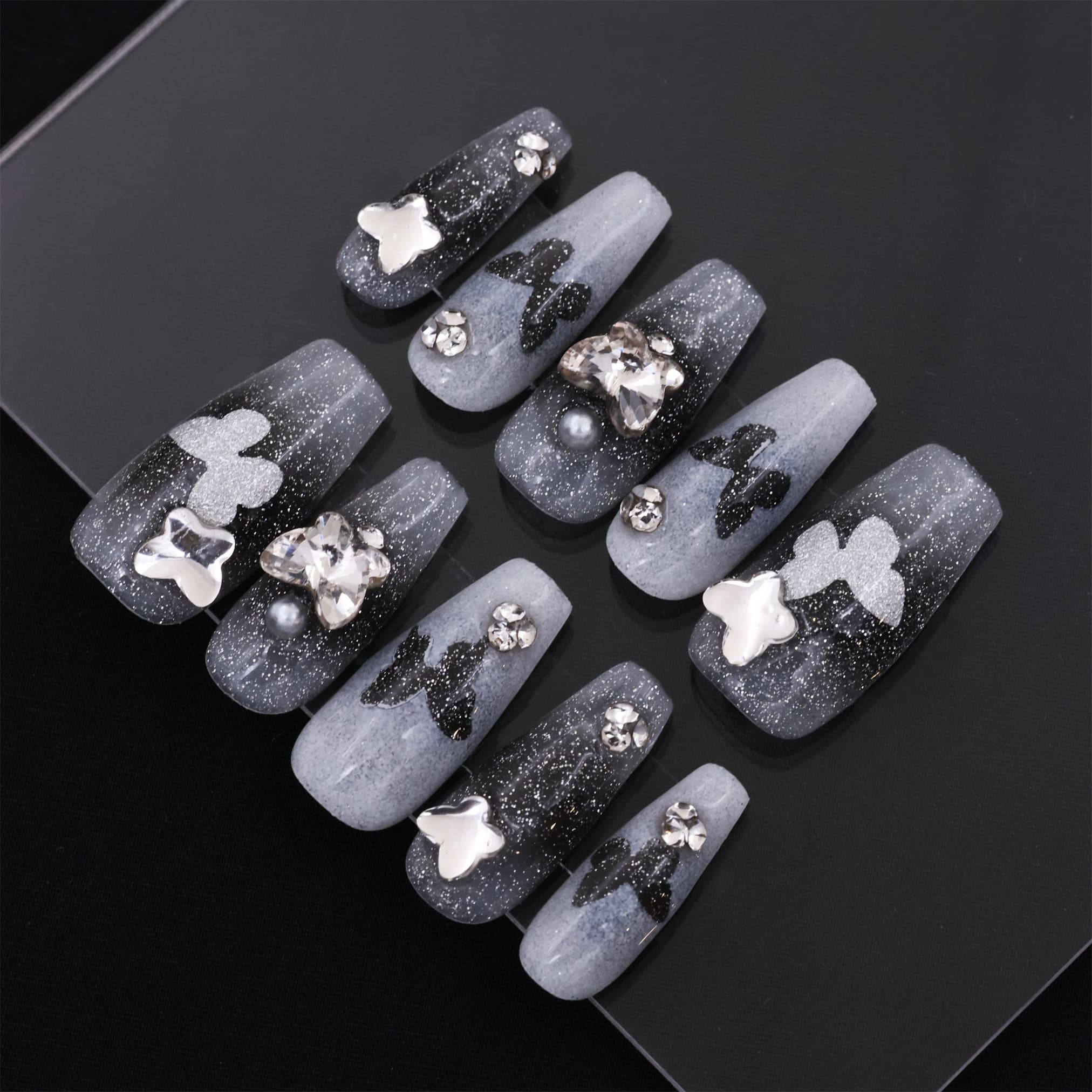 Medium-Long Coffin Starry Butterfly press on nails aus
