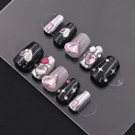 Short Squoval black nails press on