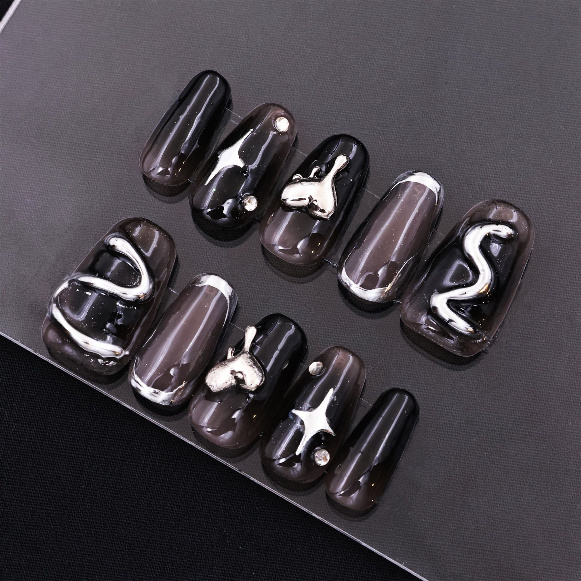 Medium Coffin black Dark Press On Nails