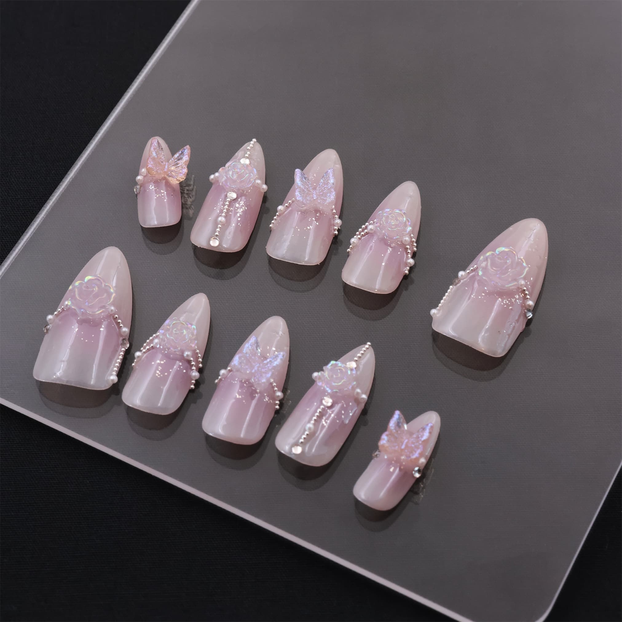 Medium Almond Purple Pink Lolita Press On Nails
