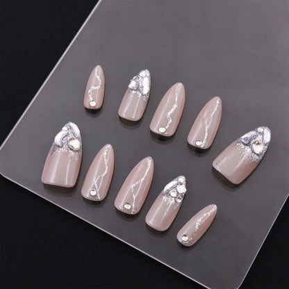 Medium Almond Pink Gems Mine Press On Nails