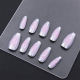 Medium Coffin Silver Pink Reflect Press On Nails