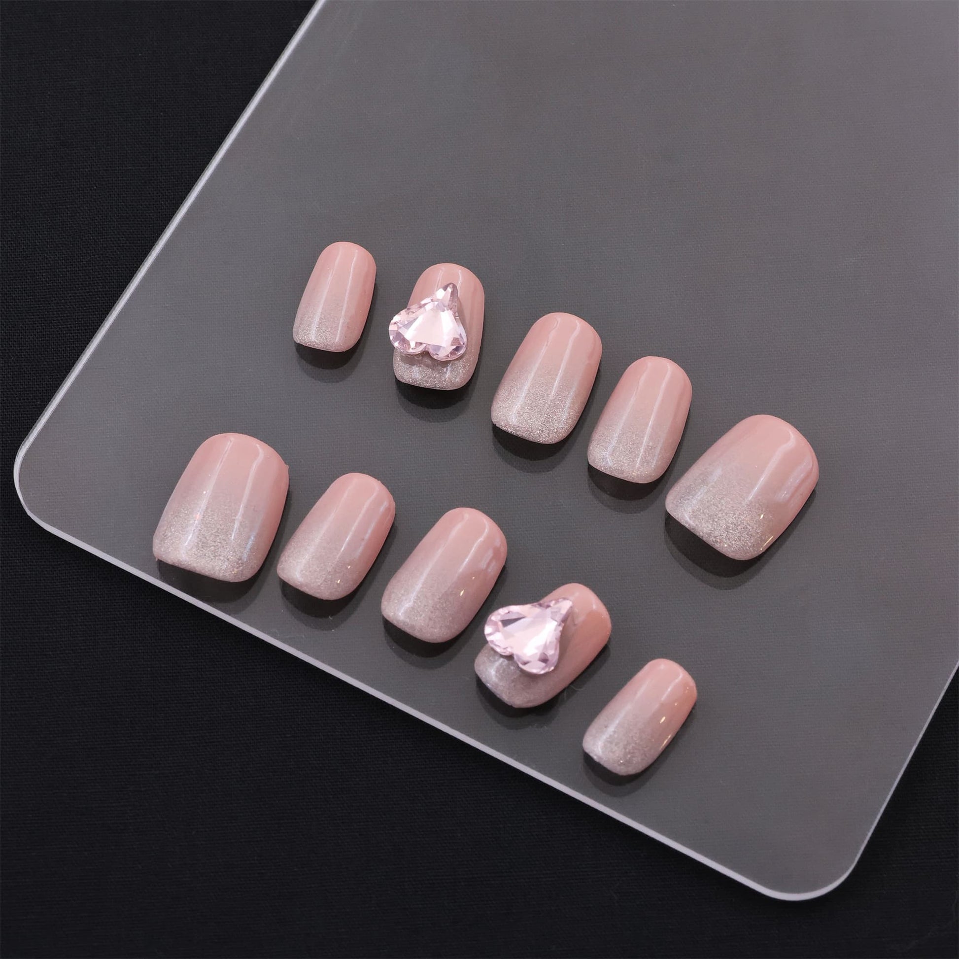 Short Squoval pink Heart Ring Press On Nails