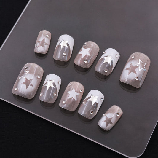 Medium Squoval white Snowflake Press On Nails