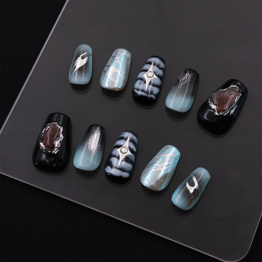 Short Coffin cyan Sea World Press On Nails