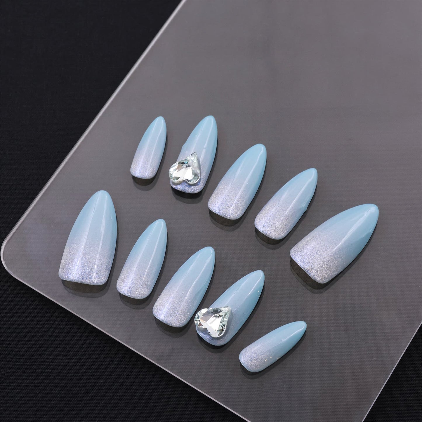 Medium Almond blue Heart Of Sea Press On Nails