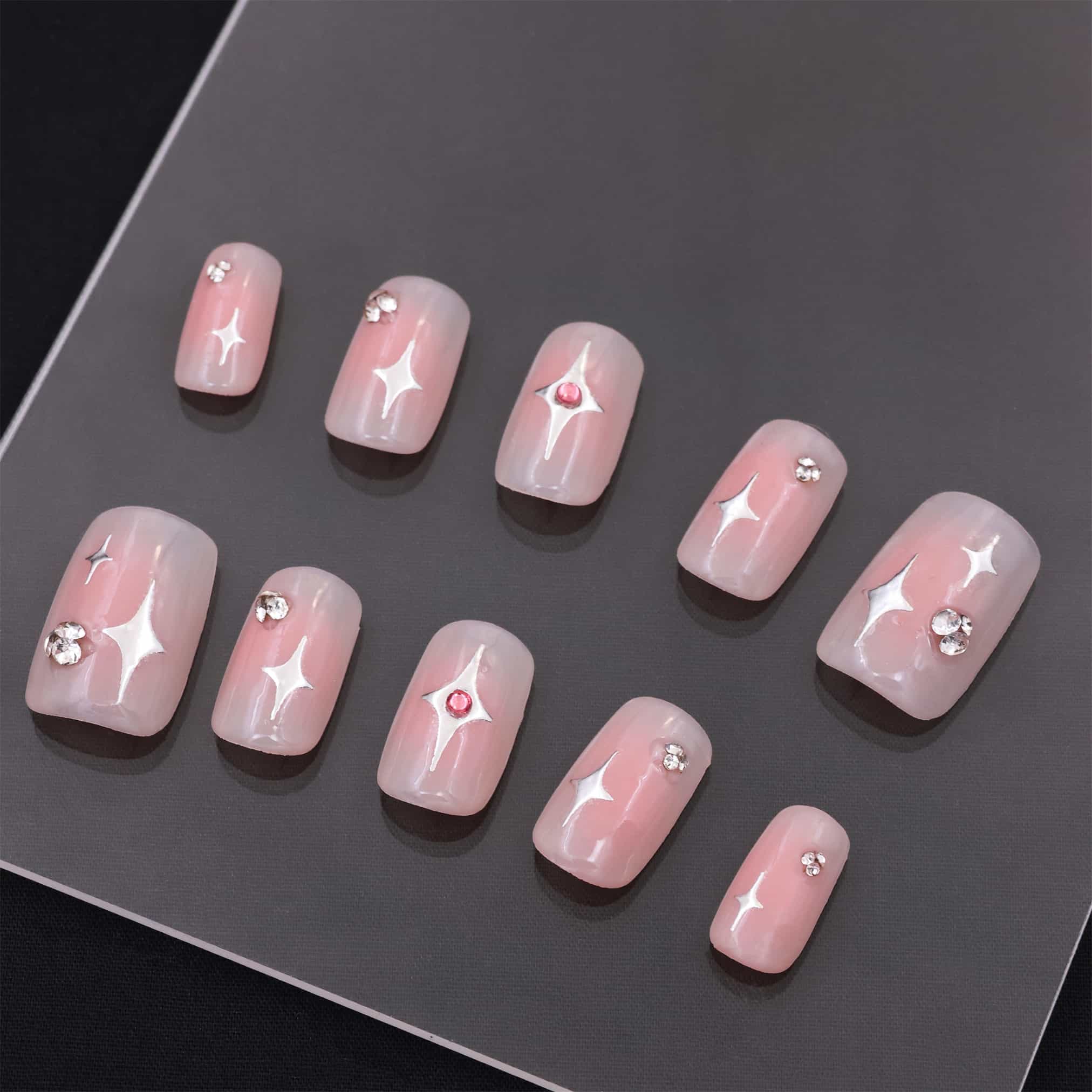 Medium Squoval Pink Skin Press On Nails