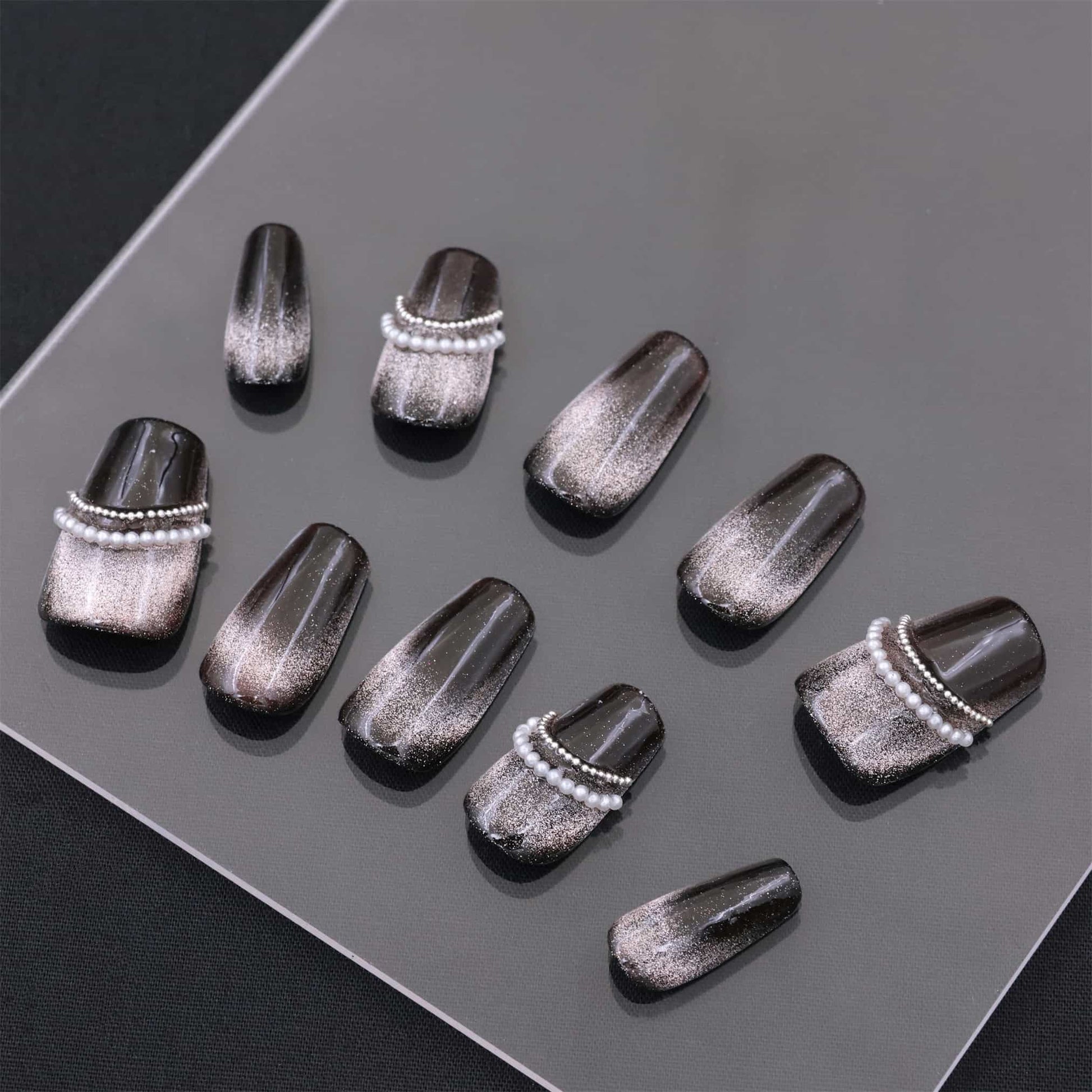 Short Coffin Black Galaxy Press On Nails