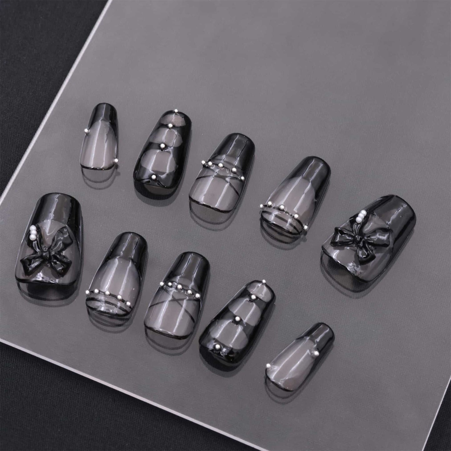 Short Coffin Black Black Rose Press On Nails