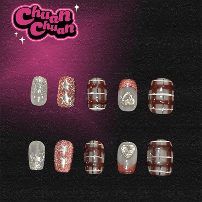 Short Squoval Red Christmas Press On Nails