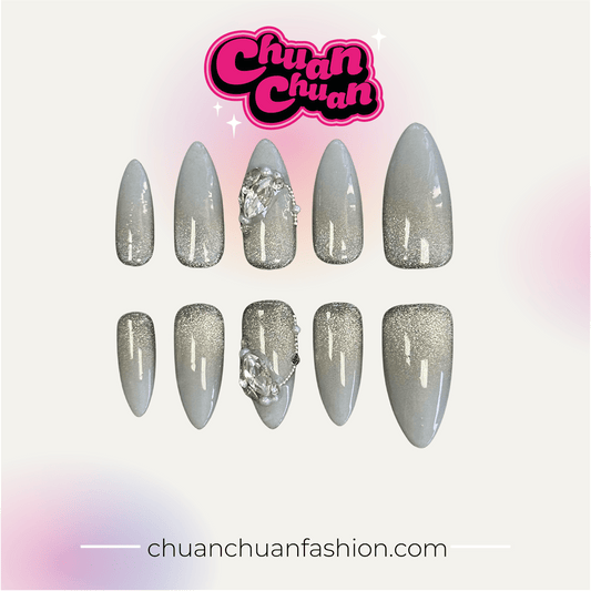 Medium Almond Purple Heart Of Sea Press On Nails