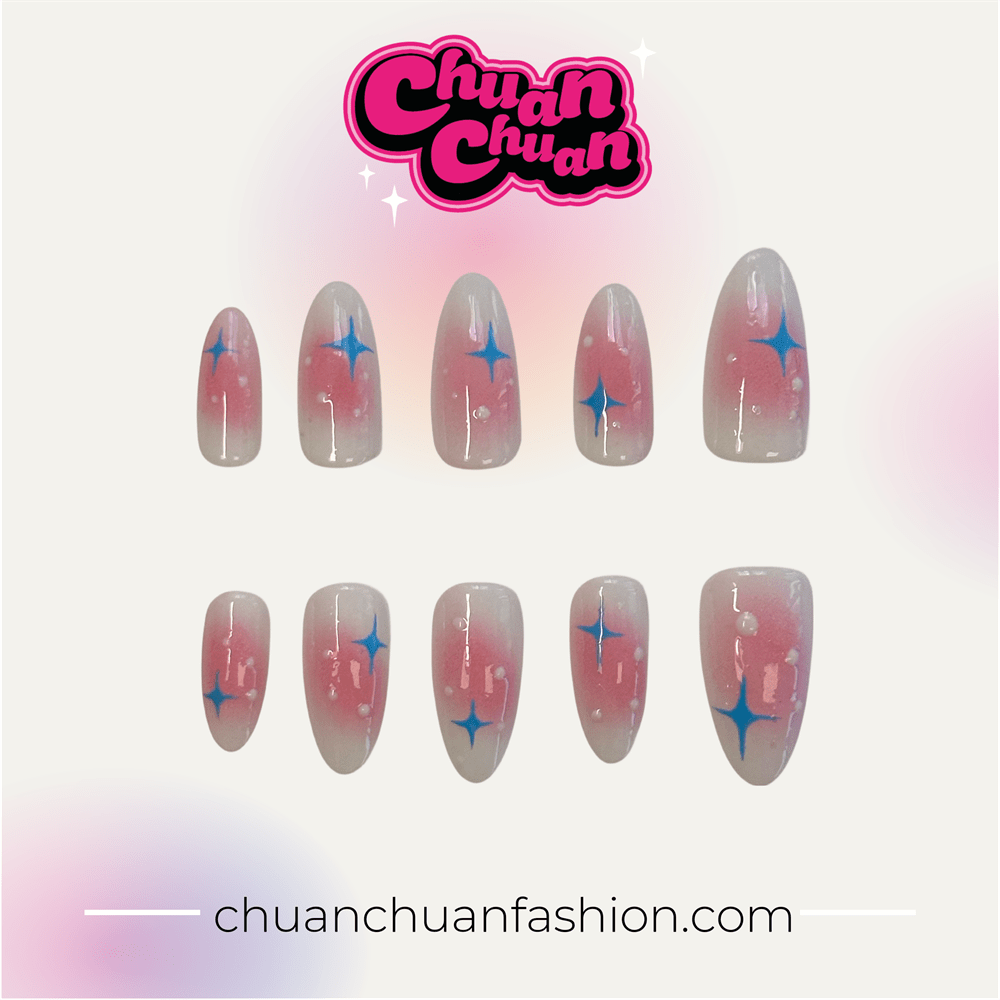 Short Almond Pink White Sailor Moon Press On Nails