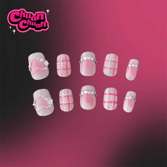 Short Coffin Pink Girls Press On Nails