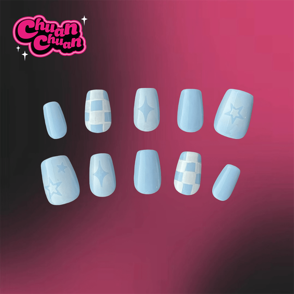 Short Squoval Baby Blue Press On Nails