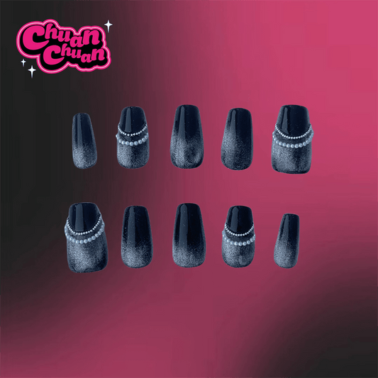 Short Coffin Black Galaxy Press On Nails